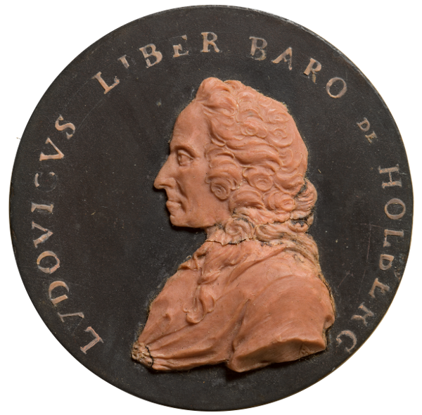 Medallion inscribed with LVDOVICVS LIBER BARO DE HOLBERG with a portrait of LH